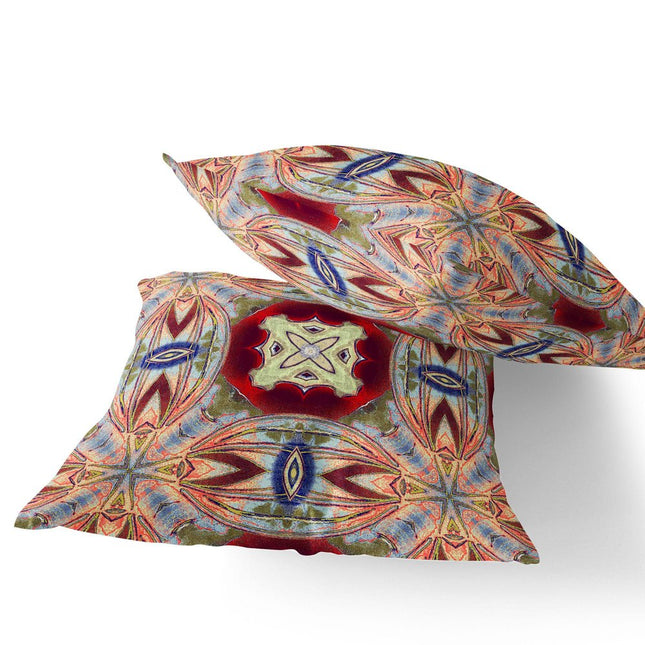 Set of Two Gray Green Magenta And Red Floral Indoor Outdoor Throw Pillow