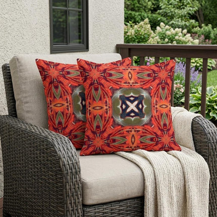 Set of Two Peach And Green Floral Indoor Outdoor Throw Pillow HomeRoots