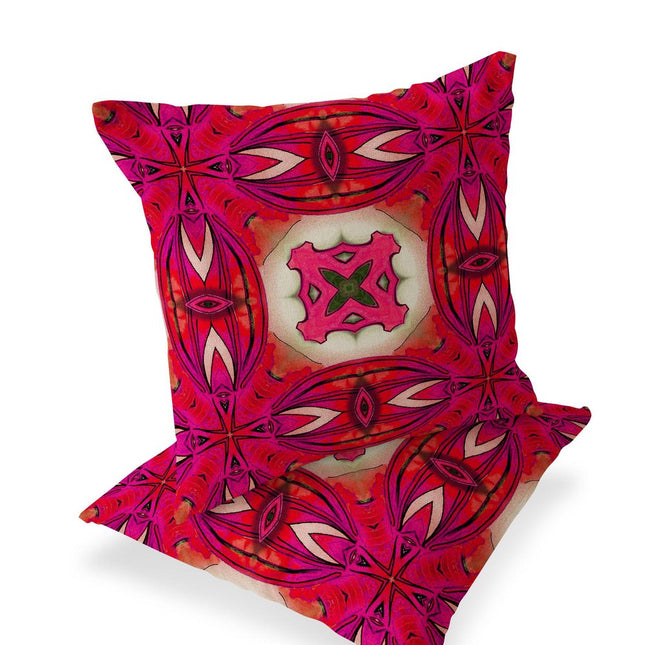 Set of Two Pink And Plum Floral Indoor Outdoor Throw Pillow
