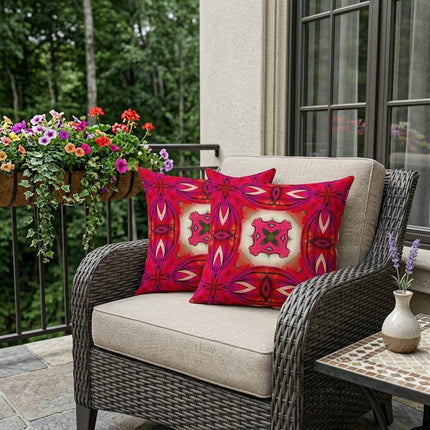 Set of Two Pink And Plum Floral Indoor Outdoor Throw Pillow