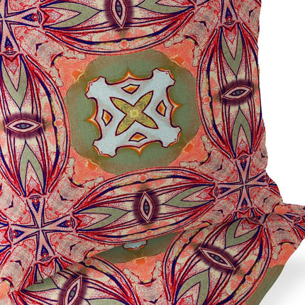 Set of Two Peach Magenta And Green Floral Indoor Outdoor Throw Pillow