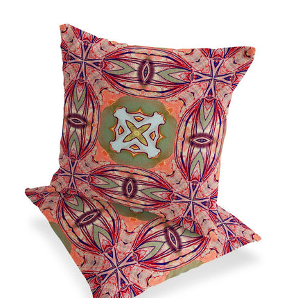 Set of Two Peach Magenta And Green Floral Indoor Outdoor Throw Pillow HomeRoots