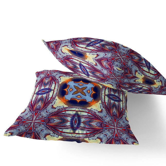 Set of Two Purple Peach Indigo And Yellow Floral Indoor Outdoor Throw Pillow