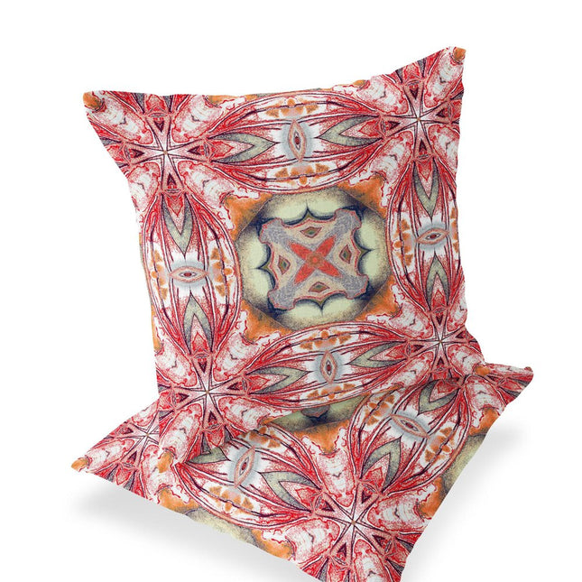 Set of Two Rust Red And Orange Floral Indoor Outdoor Throw Pillow