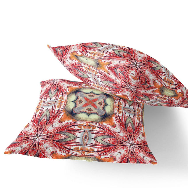Set of Two Rust Red And Orange Floral Indoor Outdoor Throw Pillow