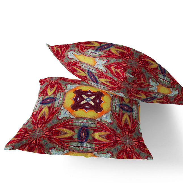 Set of Two Yellow Red Magenta And Green Floral Indoor Outdoor Throw Pillow HomeRoots