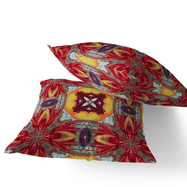 Set of Two Yellow Red Magenta And Green Floral Indoor Outdoor Throw Pillow