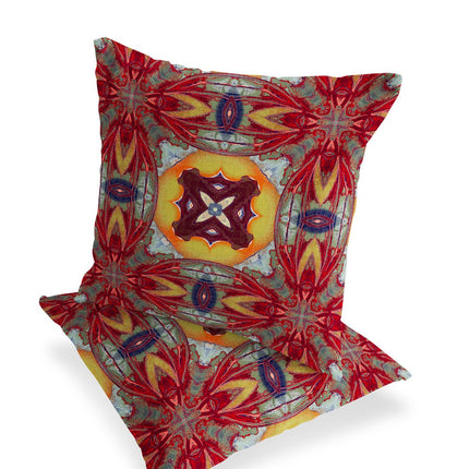 Set of Two Yellow Red Magenta And Green Floral Indoor Outdoor Throw Pillow HomeRoots