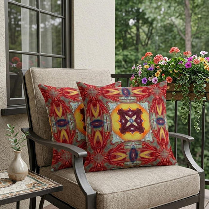 Set of Two Yellow Red Magenta And Green Floral Indoor Outdoor Throw Pillow HomeRoots