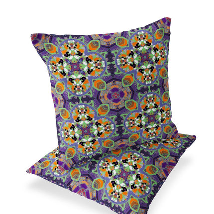 Set of Two Purple And Green Floral Indoor Outdoor Throw Pillow HomeRoots