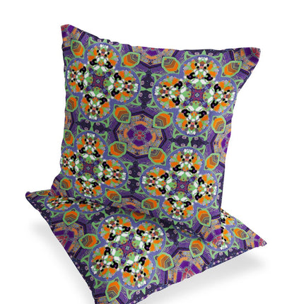 Set of Two Purple And Green Floral Indoor Outdoor Throw Pillow HomeRoots