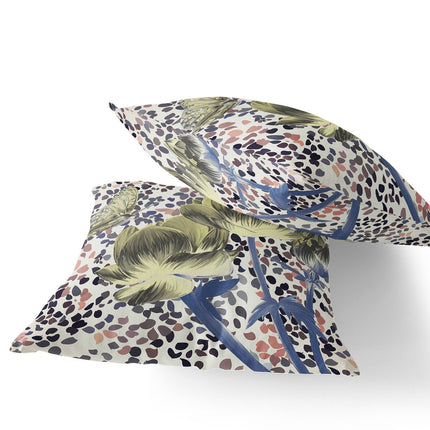 Set of Two Yellow Blue And Peach Floral Indoor Outdoor Throw Pillow