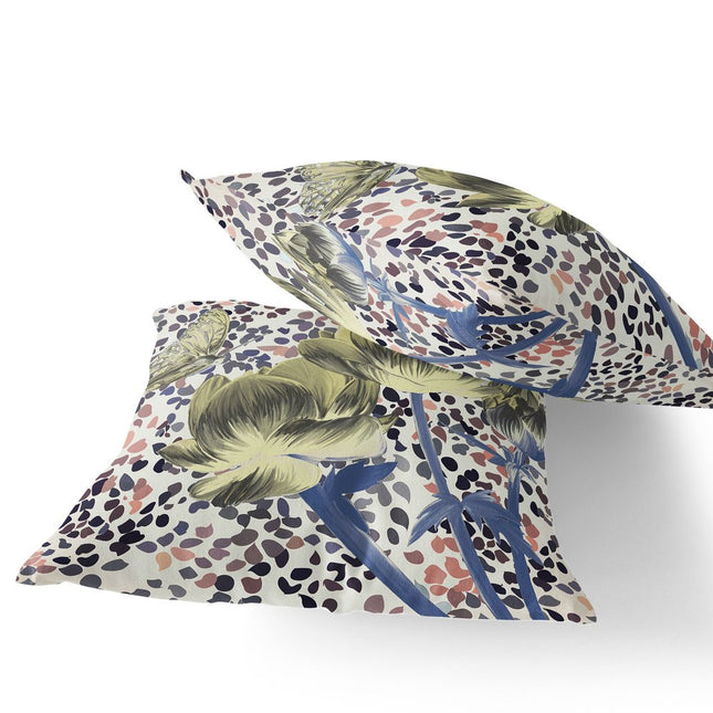Set of Two Yellow Blue And Peach Floral Indoor Outdoor Throw Pillow