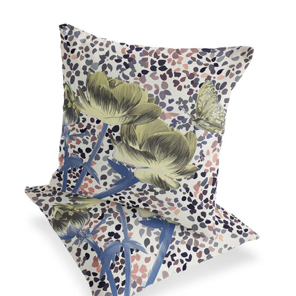 Set of Two Yellow Blue And Peach Floral Indoor Outdoor Throw Pillow HomeRoots