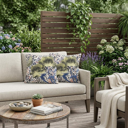 Set of Two Yellow Blue And Peach Floral Indoor Outdoor Throw Pillow