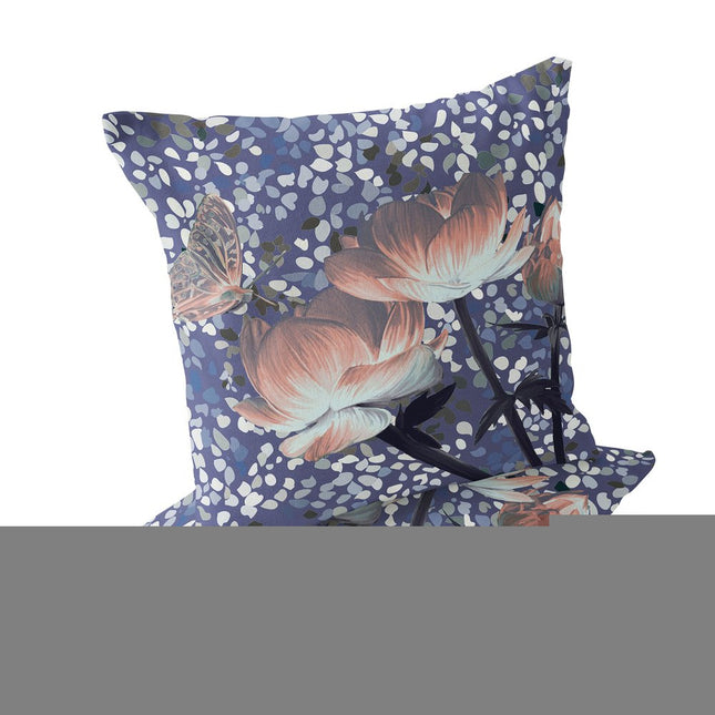 Set of Two Peach Light Blue And Gray Floral Indoor Outdoor Throw Pillow HomeRoots