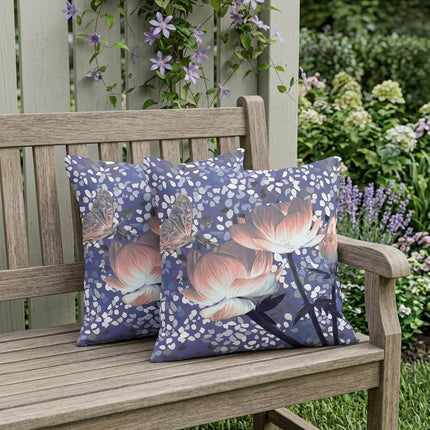 Set of Two Peach Light Blue And Gray Floral Indoor Outdoor Throw Pillow HomeRoots