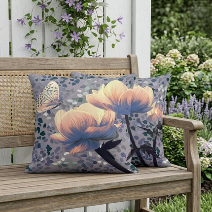 Set of Two Yellow Black And Gray Floral Indoor Outdoor Throw Pillow HomeRoots