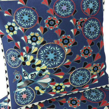 Set of Two Blue Red And Off White Peacock Floral Indoor Outdoor Throw Pillow HomeRoots