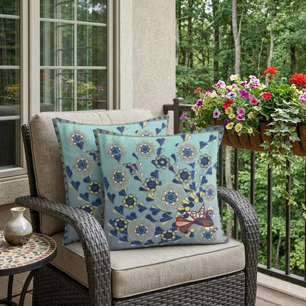 Set of Two Light Green Aqua And Brown Peacock Floral Indoor Outdoor Throw Pillow HomeRoots