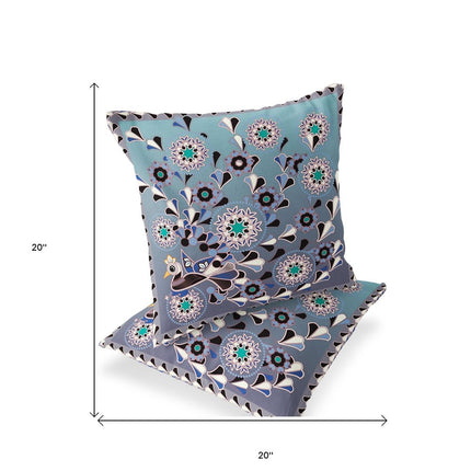 Set of Two Purple Blue And Gray Peacock Floral Indoor Outdoor Throw Pillow HomeRoots