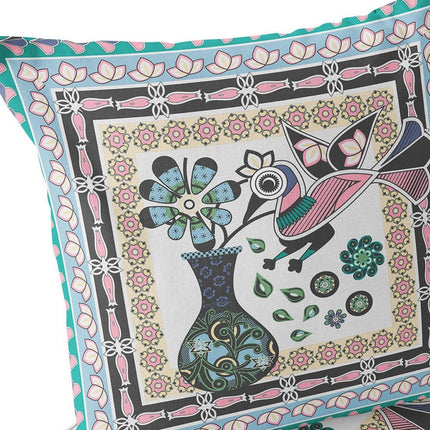 Set of Two Gray Black And Pink Peacock Indoor Outdoor Throw Pillow HomeRoots