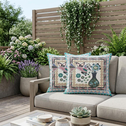 Set of Two Gray Black And Pink Peacock Indoor Outdoor Throw Pillow HomeRoots