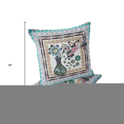 Set of Two Gray Black And Pink Peacock Indoor Outdoor Throw Pillow HomeRoots