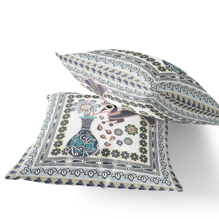 Set of Two Gray And Green Peacock Indoor Outdoor Throw Pillow HomeRoots