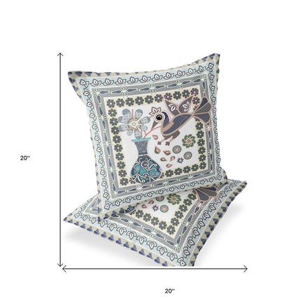 Set of Two Gray And Green Peacock Indoor Outdoor Throw Pillow HomeRoots