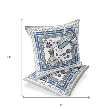 Set of Two Pink Beige Gray And White Peacock Indoor Outdoor Throw Pillow HomeRoots
