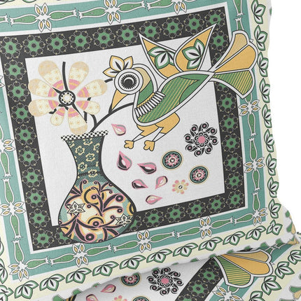 Set of Two White Black Yellow And Green Peacock Indoor Outdoor Throw Pillow HomeRoots