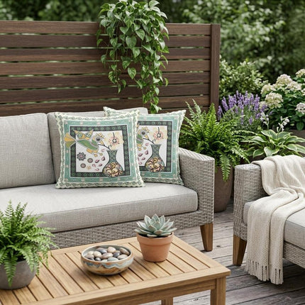 Set of Two White Black Yellow And Green Peacock Indoor Outdoor Throw Pillow HomeRoots