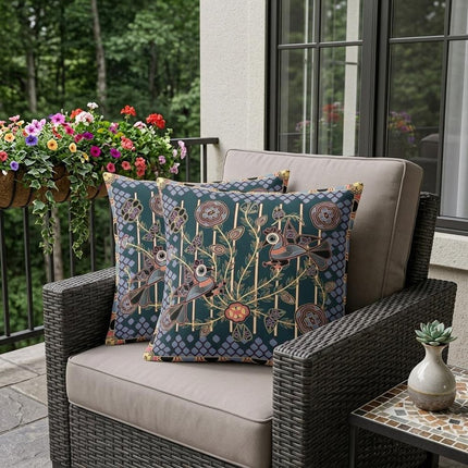 Set of Two Dark Green Blue Gray And Pink Peacock Indoor Outdoor Throw Pillow HomeRoots