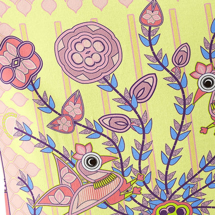 Set of Two Yellow Peach And Pink Peacock Indoor Outdoor Throw Pillow