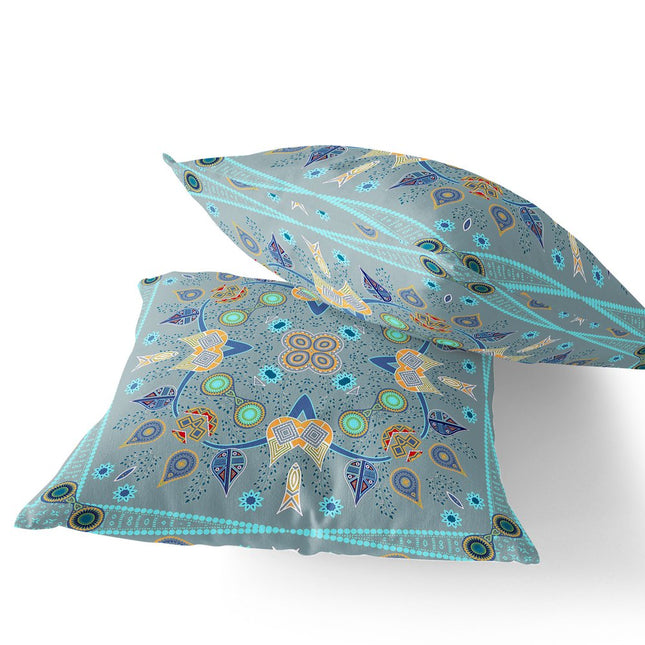 Set of Two Light Gray Blue And Yellow Botanical Indoor Outdoor Throw Pillow HomeRoots