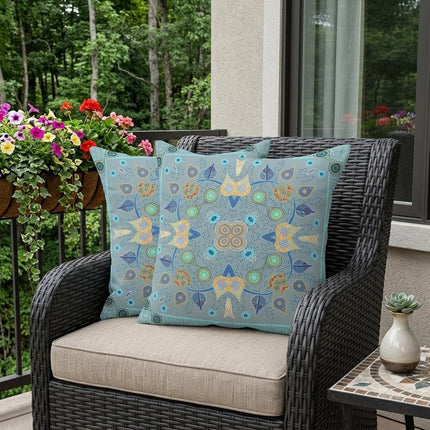 Set of Two Light Gray Blue And Yellow Botanical Indoor Outdoor Throw Pillow
