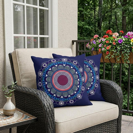 Set of Two Navy Blue Blue Charcoal White And Red Geometric Indoor Outdoor Throw Pillow HomeRoots
