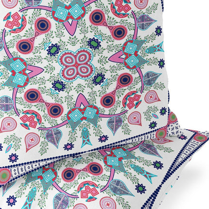 Set of Two White Pink And Light Blue Botanical Indoor Outdoor Throw Pillow HomeRoots