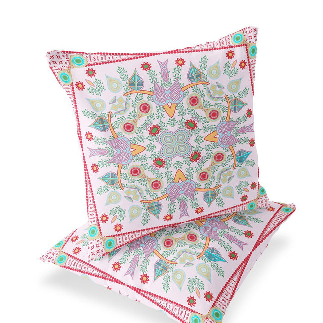 Set of Two White Pink And Red Botanical Indoor Outdoor Throw Pillow HomeRoots