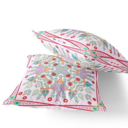 Set of Two White Pink And Red Botanical Indoor Outdoor Throw Pillow HomeRoots