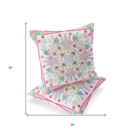 Set of Two White Pink And Red Botanical Indoor Outdoor Throw Pillow HomeRoots