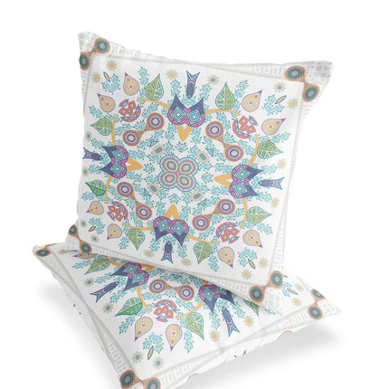 Set of Two White Pink Yellow And Light Green Botanical Indoor Outdoor Throw Pillow HomeRoots