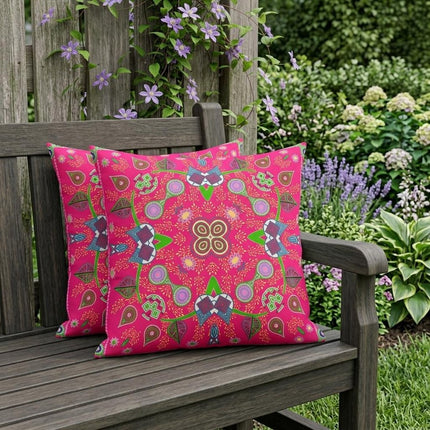 Set of Two Pink And Green Paisley Indoor Outdoor Throw Pillow