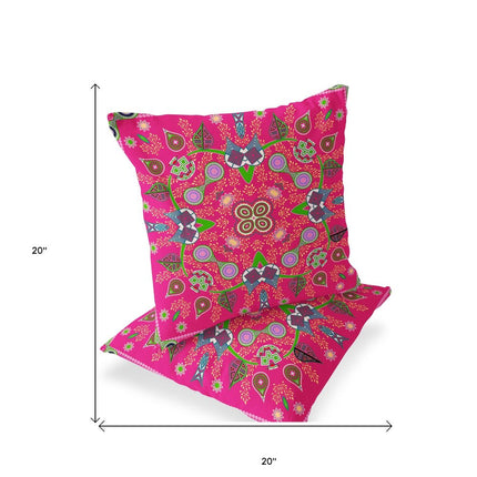 Set of Two Pink And Green Paisley Indoor Outdoor Throw Pillow HomeRoots