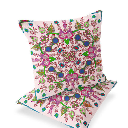 Set of Two Light Pink Purple And Green Paisley Indoor Outdoor Throw Pillow HomeRoots