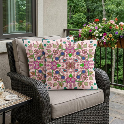 Set of Two Light Pink Purple And Green Paisley Indoor Outdoor Throw Pillow HomeRoots
