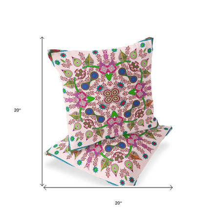 Set of Two Light Pink Purple And Green Paisley Indoor Outdoor Throw Pillow HomeRoots