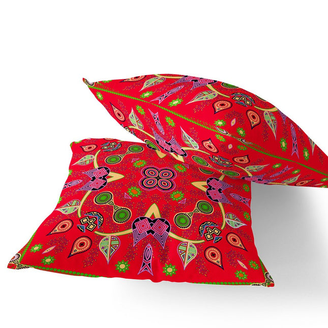 Set of Two Red Green And Pink Paisley Indoor Outdoor Throw Pillow HomeRoots
