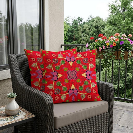 Set of Two Red Green And Pink Paisley Indoor Outdoor Throw Pillow